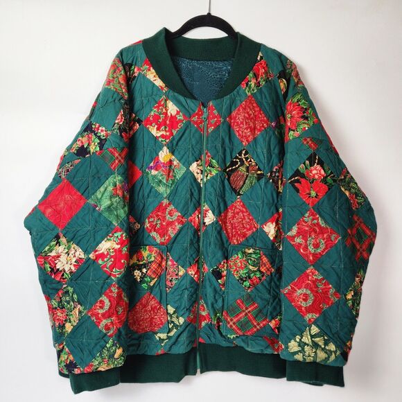 VTG Quilt Coat Holiday Event Piece Art To Wear Festive Chunky Christmas‎ Chore - Picture 2 of 16